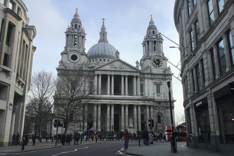 St Pauls Cathedral in midwinter from Ludgate Hill