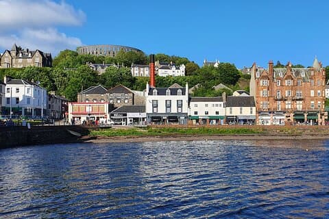 Oban Harbour with the distillery in the background
