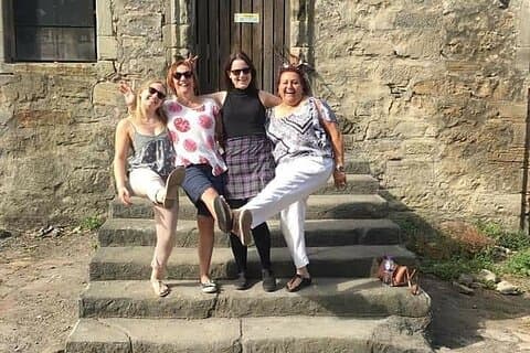 Catriona having fun on the stairs of Midhope Castle