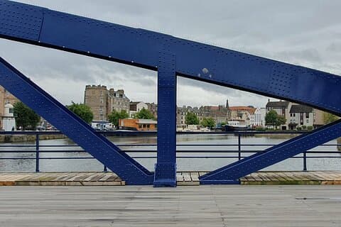 Leith Shore in Edinburgh - taken from the restored Victoria Swing Bridge in 2024.