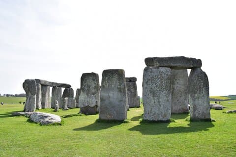Stonehenge on a clear, sunny day.
