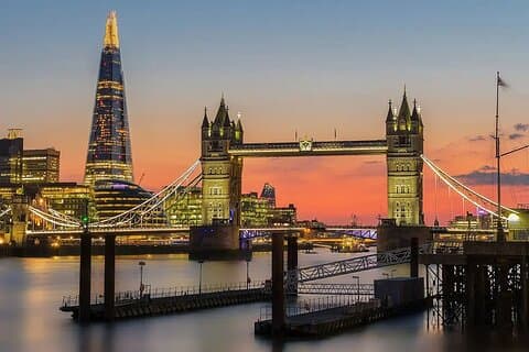 Tower Bridge and the Shard at Sunset in London