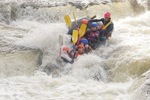 Wet and wild going through Town Falls, River Dee, Llangollen.