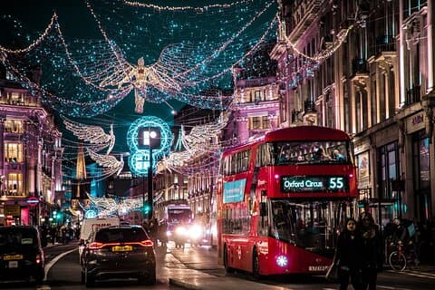 The bright lights of the West End at Christmas