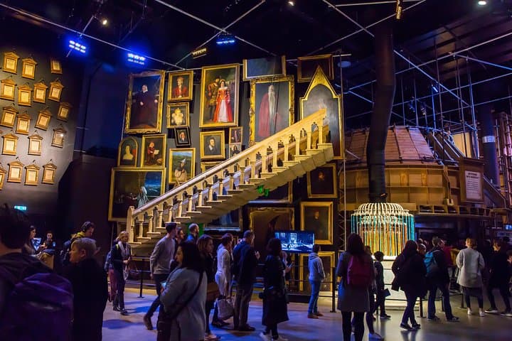 Happy Potter sets and props, including a moving staircase from Hogwarts, are on display at Warner Bros. Studios Tour London.