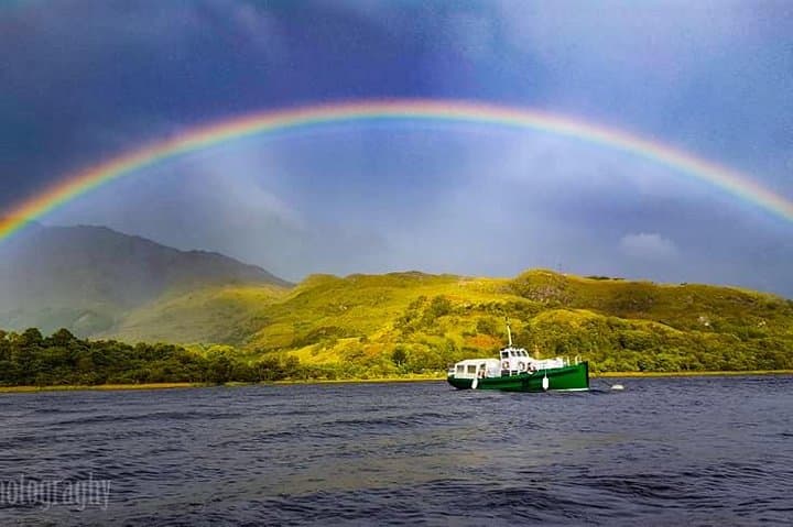 M.V. Sileas under an Autumn rainbow at Glenfinnan.