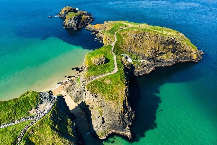 Beautiful aerial view of The Carrick a Rede Rope Bridge