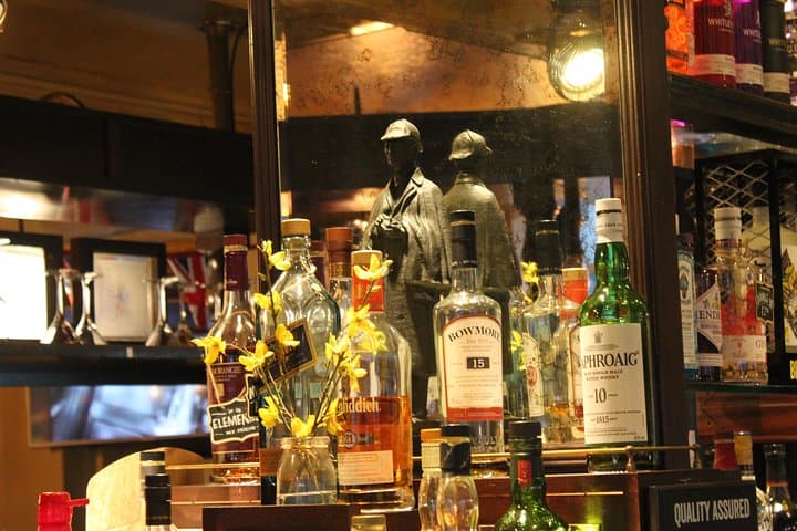 Part of the bar inside the Sherlock Holmes Pub, which is full of Holmesian artifacts and a replica of the 221B appartments