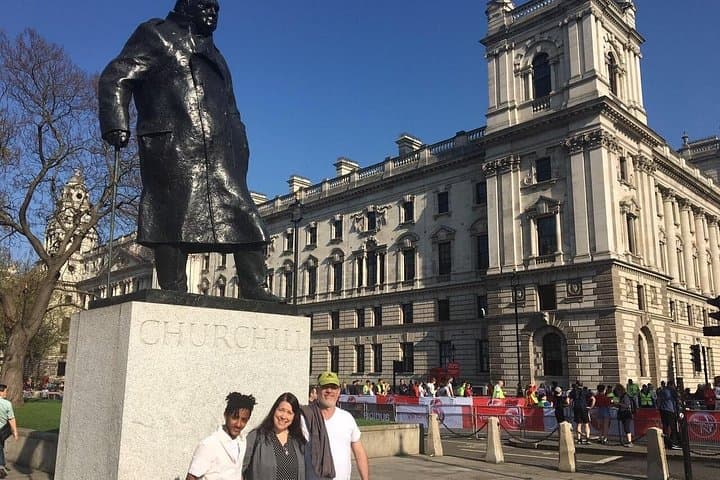 Sir Winston Churchill cuts an imposing figure in Parliament Square.