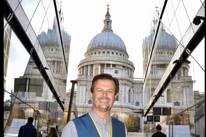 Dave in the New Change Centre, with St Paul’s Cathedral behind.