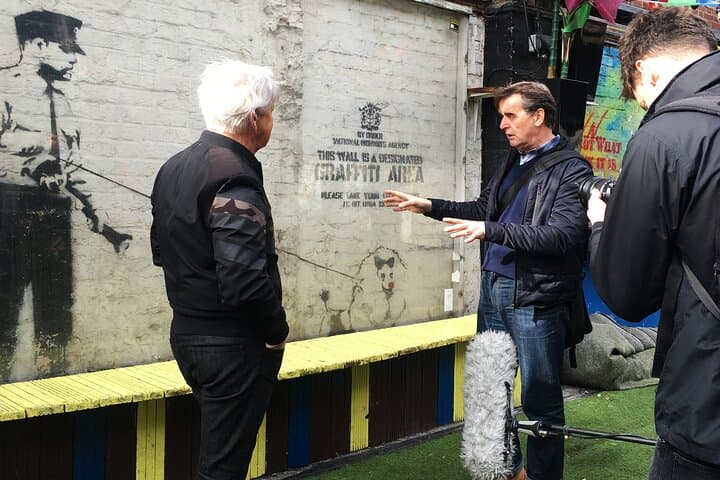 Dave explaining Banksy for TV presenter James