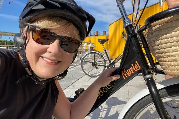 Private Bike Tour Guest with one of our bikes named after a famous Glaswegian woman