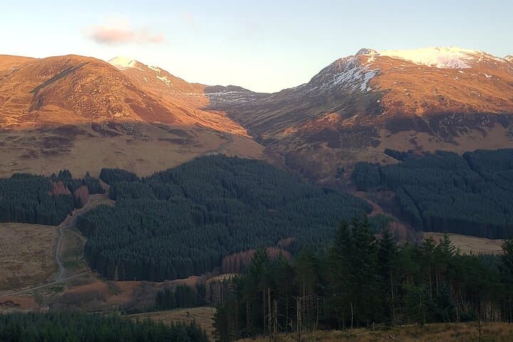 A view over Glen Ample to Ben Vorlich and Stuc a Chroin mountains.