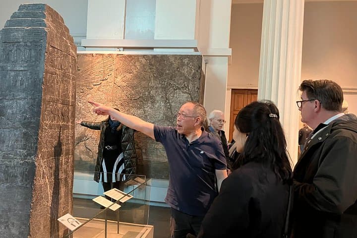 Pointing out Israelite King Jehu paying tribute to Assyrian King Shalmaneser on the black obelisk, 800s BC.