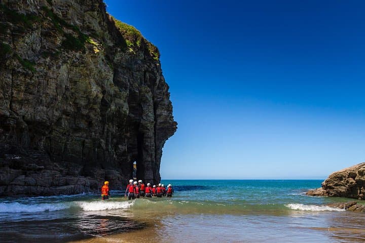 The 'elephants nose' at Bossiney Cove, with OA Surf Club