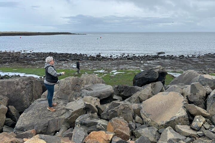 Searching for dinosaur footprints at Staffin beach