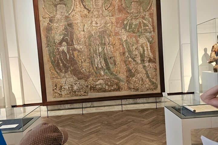 Wall painting, depicting three standing bodhisattvas