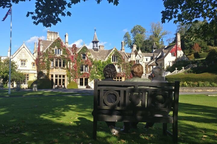 Guests sat outside the Manor hotel in Castle Combe
