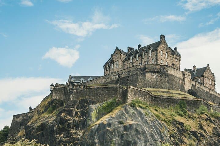 A view looking up at Edinburgh Castle