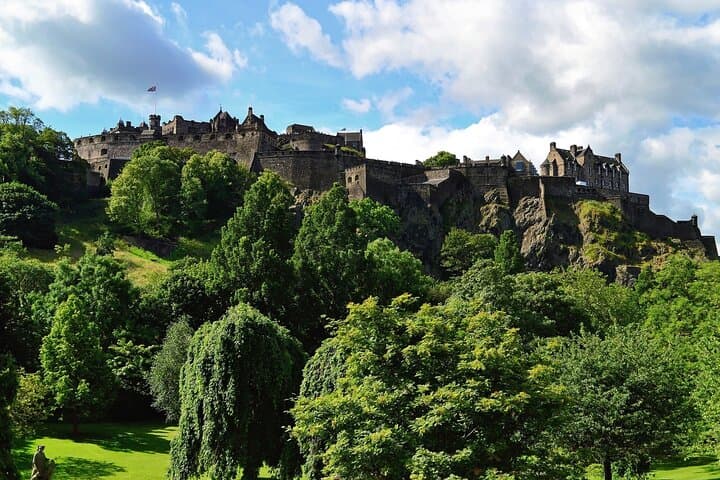 Looking up at Edinburgh Castle