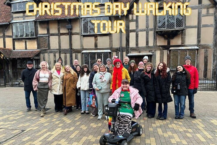Stratford Town Walk on Christmas Day with tour guide Margot in yellow coat