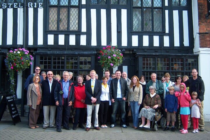 Stratford Town Walk outside an ancient timber-framed building