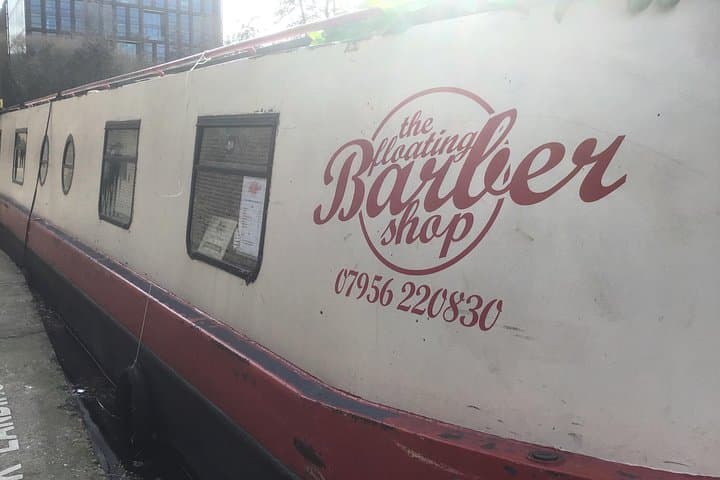 A barbers shop on a canal boat