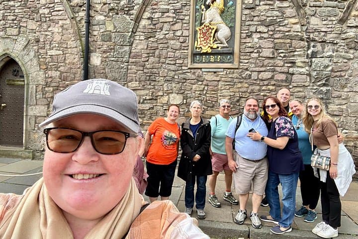 Sam with her group at Abbey Strand, Royal Mile, Edinburgh