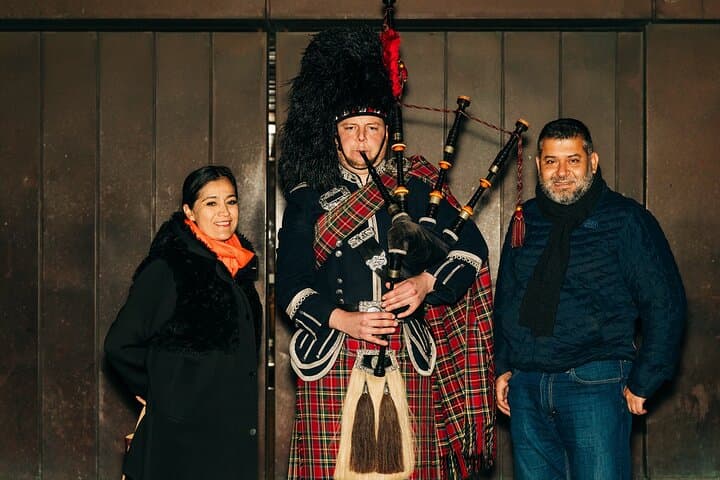 Meet Cameron, our bagpiper, proudly wearing traditional Scottish dress.