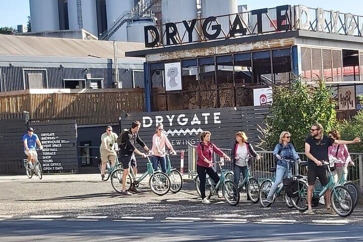 OK, that's enough, can we go back in now?" BIke tour in front of Drygate Brewery.