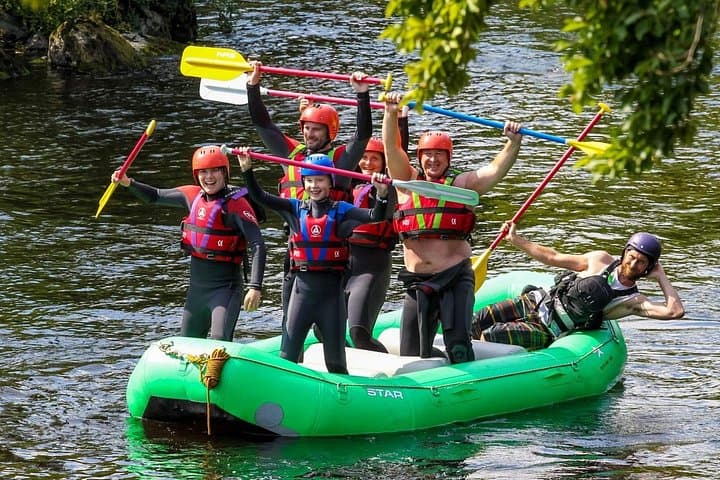 Warm day for rafting on the River Dee, Guides approve.