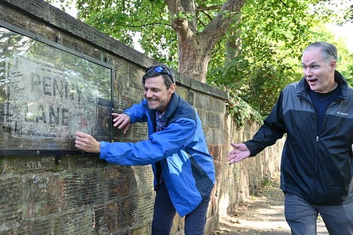 Our 2 happy guests from the US emulating Paul and James at Penny Lane.