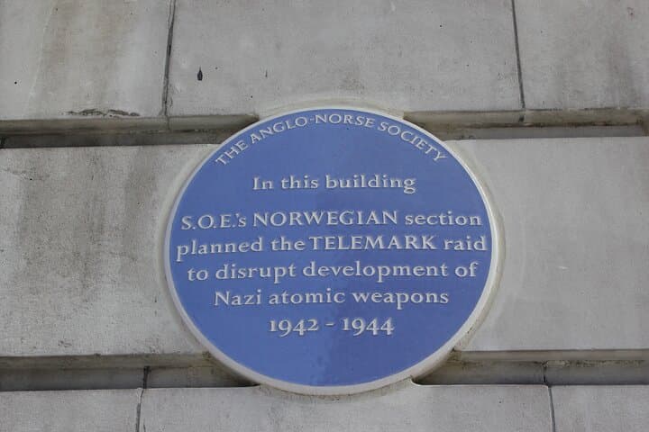 The blue plaque to the Telemark Raid. One of the most daring of SOE's operations.