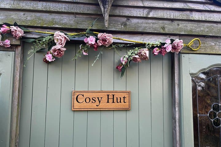 The Cosy Hut - our workshop space. Complete with woodburner.
