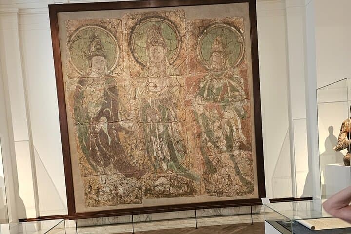 Wall painting, depicting three standing bodhisattvas