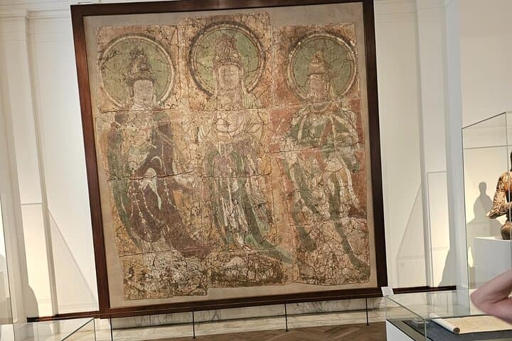 Wall painting, depicting three standing bodhisattvas