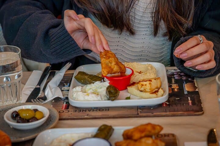Sample hummus, dolma, halloumi