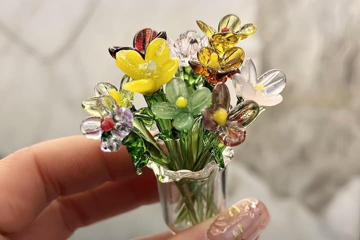 Handcrafted lampwork glass flower bouquet. Perfect as a gift.