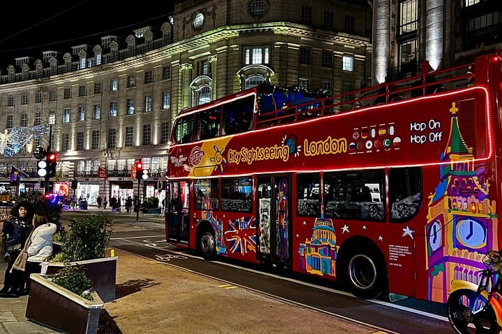London Christmas Lights Tour by Bus with Return Thames Boat Trip
