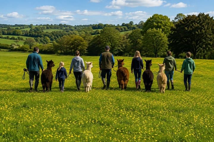 Private 2 hours Alpaca Walk and Picnic Experience in Wiltshire