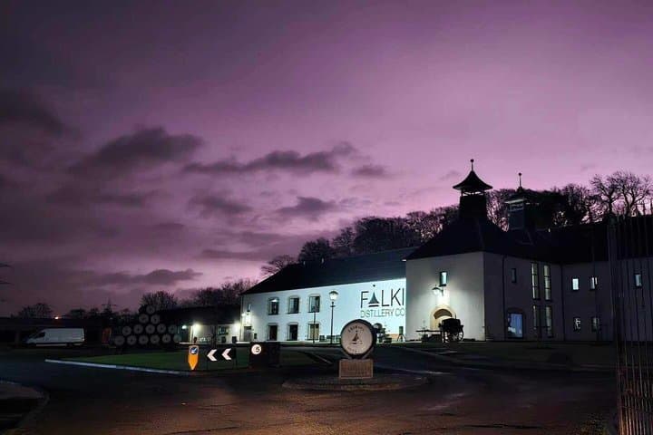 Nighttime view of the distillery