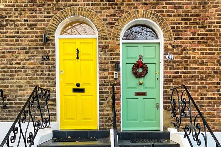 Colourful doors on a street in Hampstead Village